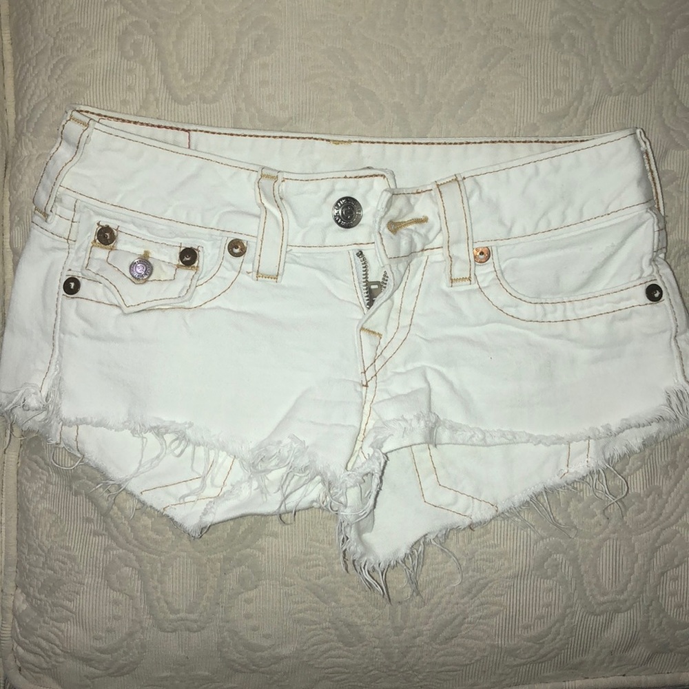 White true religion low rise shorts